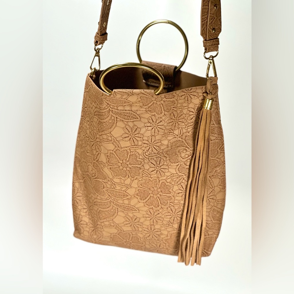 Anthropologie  Elegant  Floral Embossed Tote Bag - Picture 4 of 12